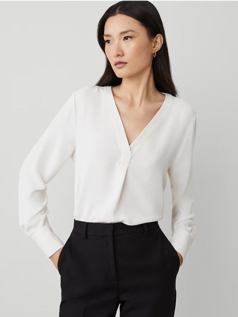 EUC! Ann Taylor Mixed Media Pleat Front Top, Ecru, Sz M